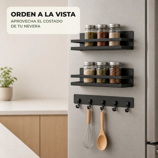 Set organizador magnético negro para nevera de tres piezas